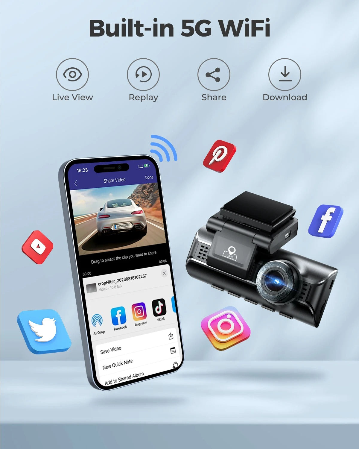 Pro 4K+1080P Dual Dash Cam with GPS, IR Night Vision & 24H Parking
