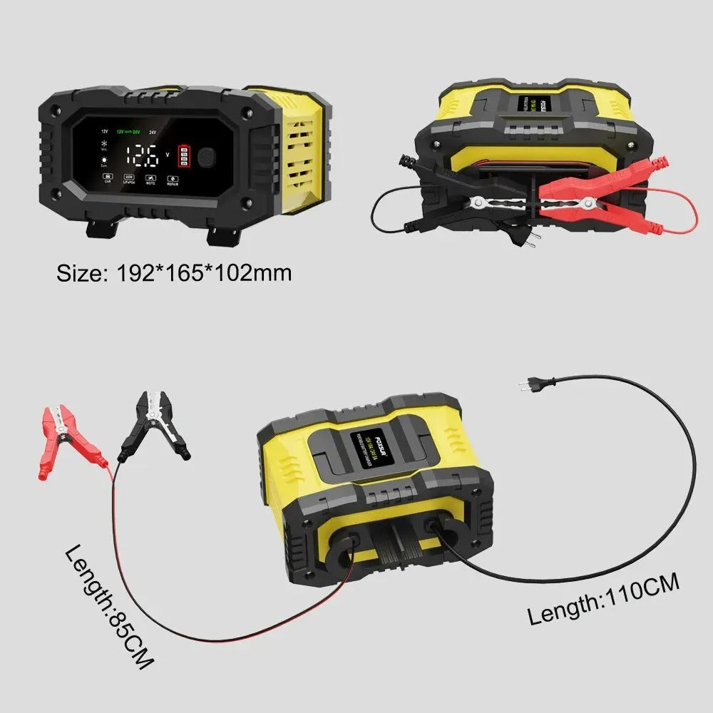 12V 24V 20A Smart Car Motorcycle Battery Charger for Lithium LiFePO4 AGM GEL Lead-Acid Batteries