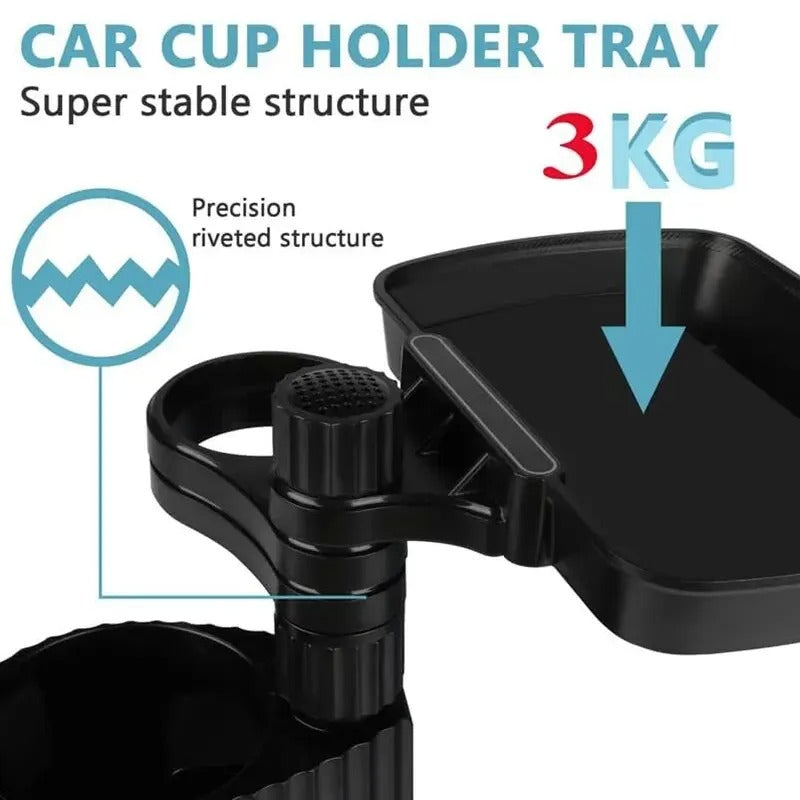 Car Cup Holder Expander with Detachable Tray Table for Food and Drink Storage