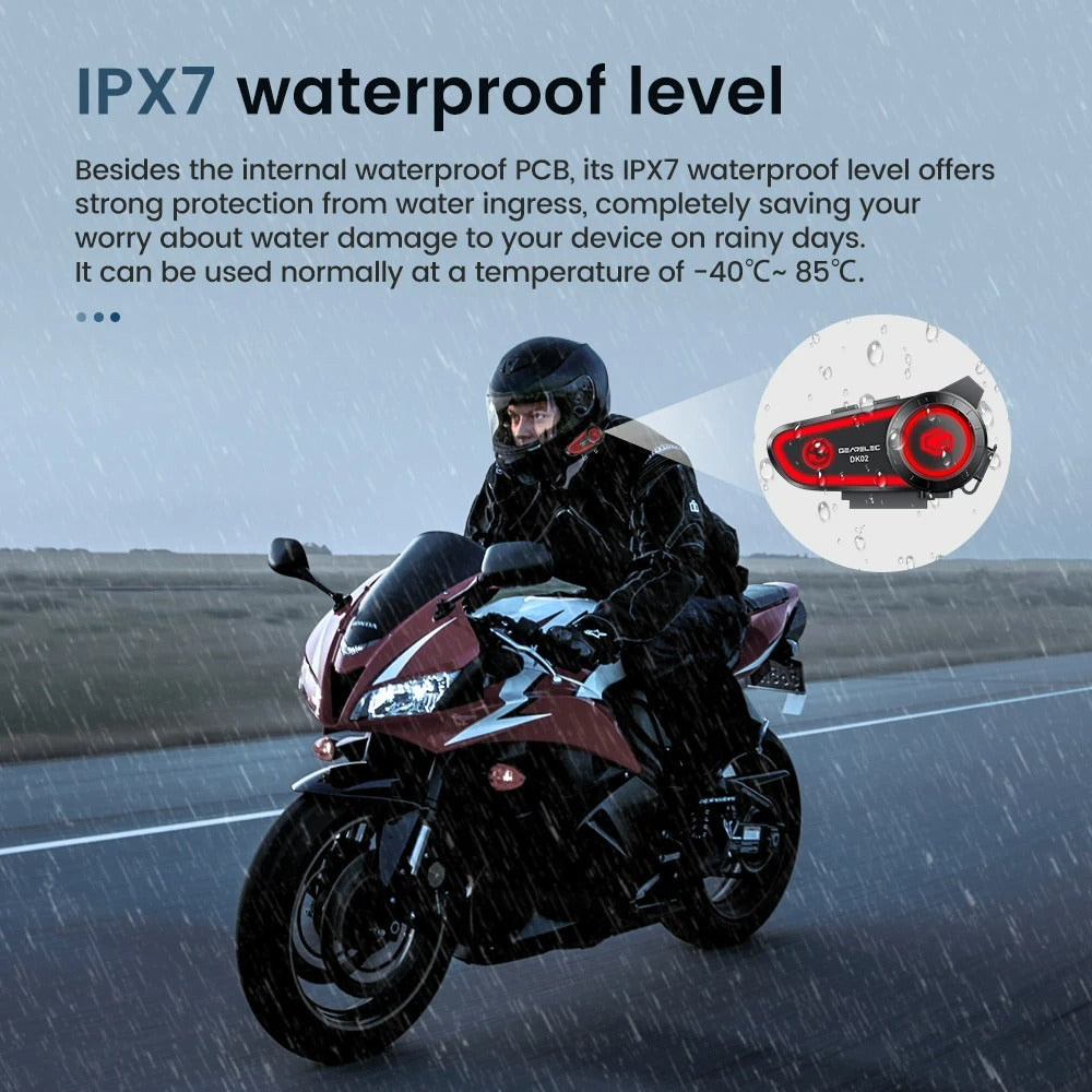 Motorcycle Helmet Bluetooth Headset - Hands-Free Calls, IPX7 Waterproof