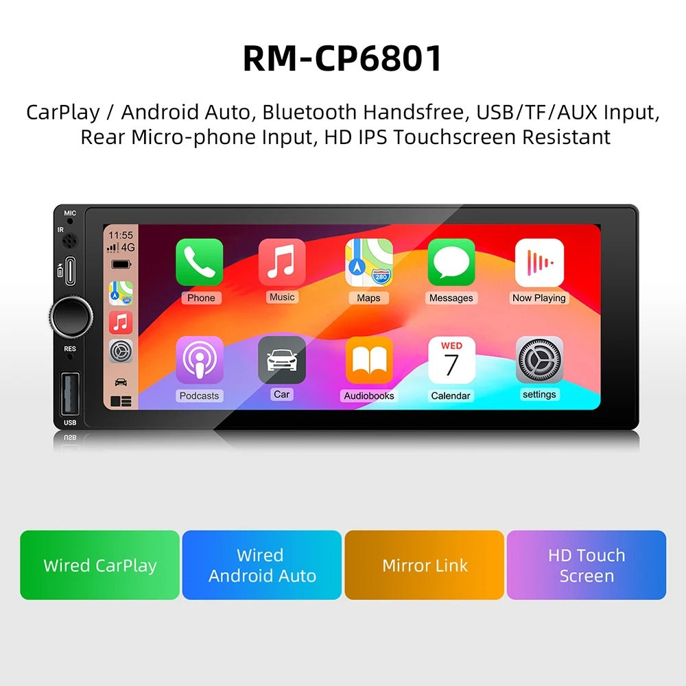 Car Radio with Wired CarPlay Android Auto MP5 Video Player Touchscreen Stereo