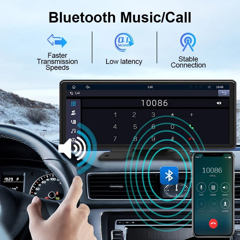 10.26 Inch Car Mirror Multimedia Player with Wireless CarPlay Android Auto Bluetooth