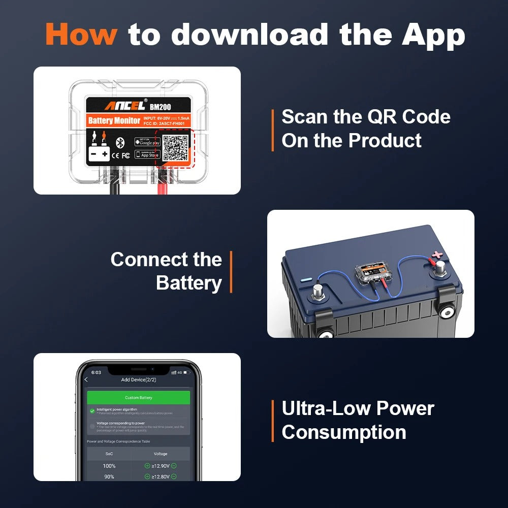 Bluetooth 12V Car Battery Tester with LED Display and Wireless Battery Monitor