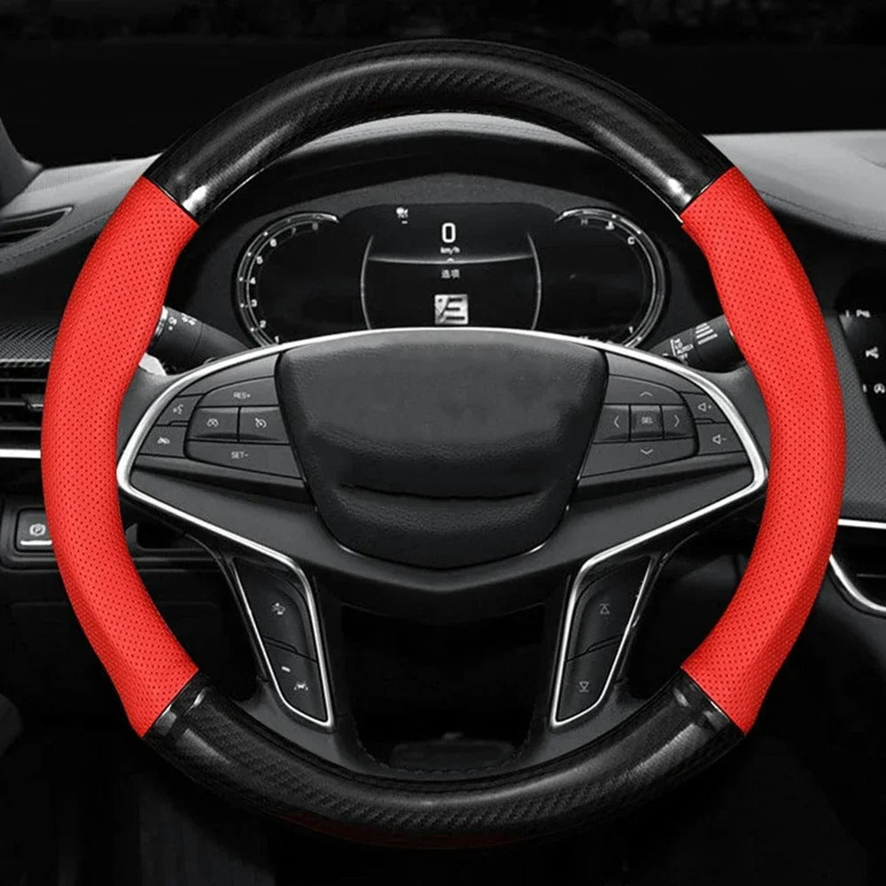Universal Carbon Fiber Leather Steering Wheel Cover Non Slip Sport Grip