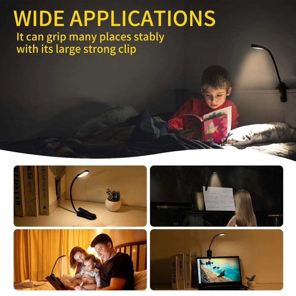 USB Rechargeable 7 LED Clip-On Book Light with 3 Color Modes