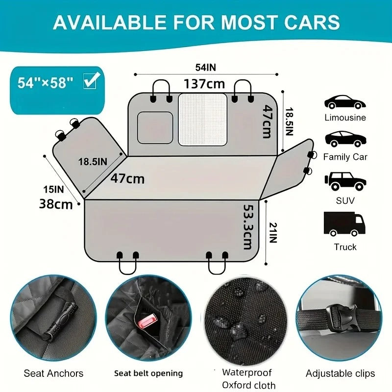 Waterproof Scratch-Resistant Dog Hammock Car Seat Cover for Back Seat Protection
