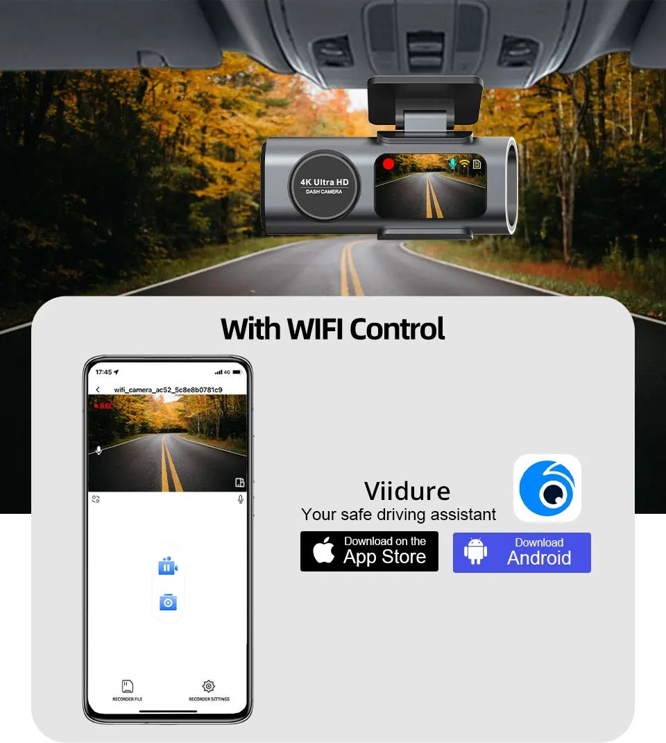 4K UHD Dash Cam with Night Vision, Wi-Fi, GPS & 24H Parking