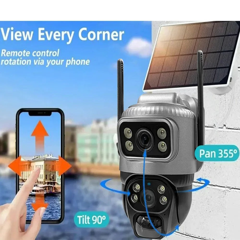 4G Solar Camera 8MP 4K Dual Lens PIR Sim Card Built-In Night Vision