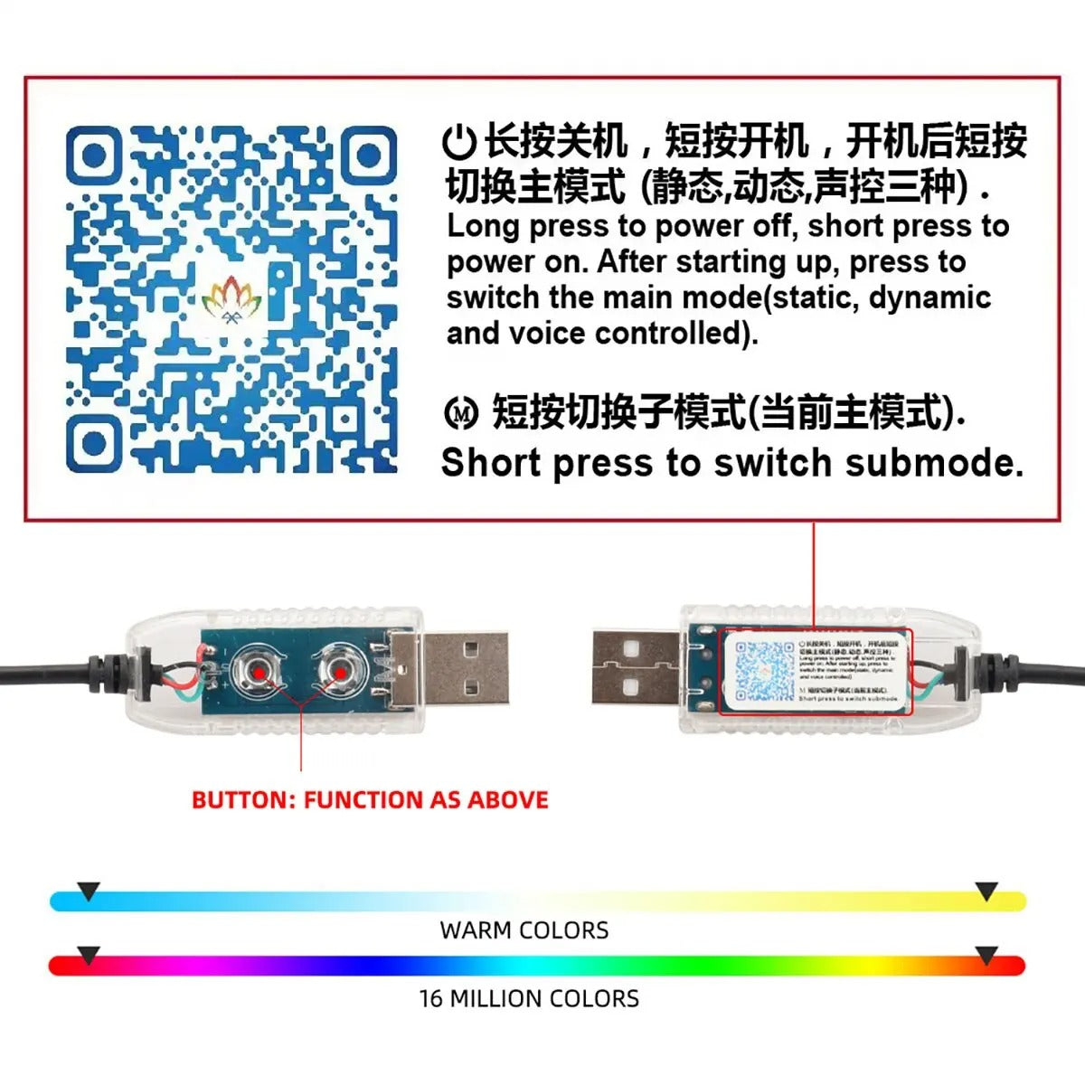 Car Led Ambient Light Strip RGB 64 Colors USB Interior Atmosphere Lamp