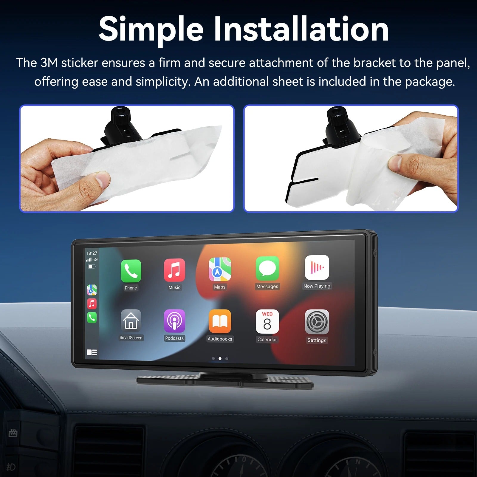 10.26" Wireless CarPlay Android Auto Screen with Dash Cam & Backup Camera