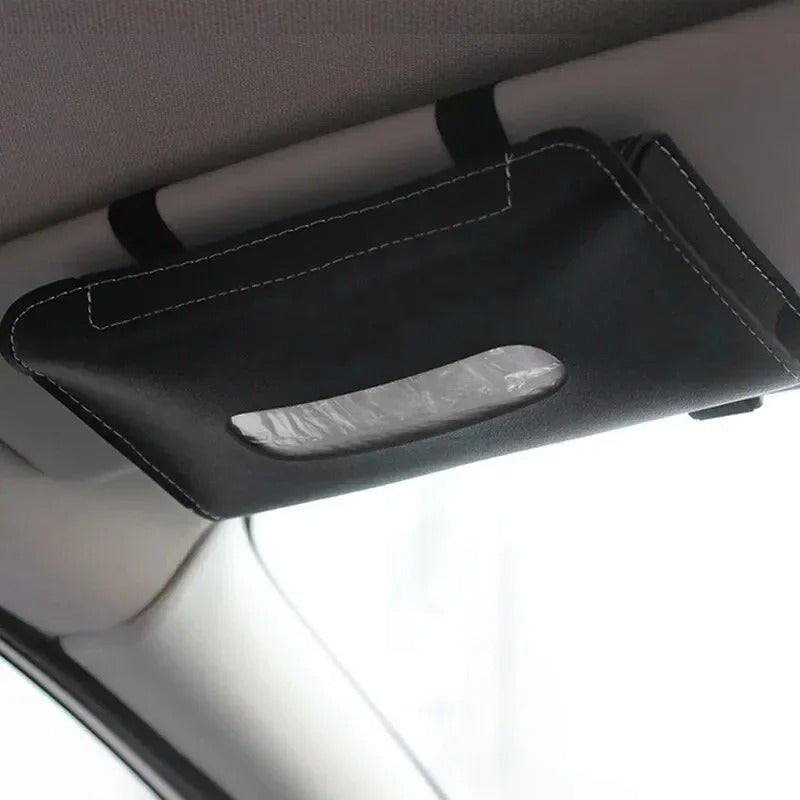 PU Leather Car Sun Visor Tissue Box Holder Interior Organizer