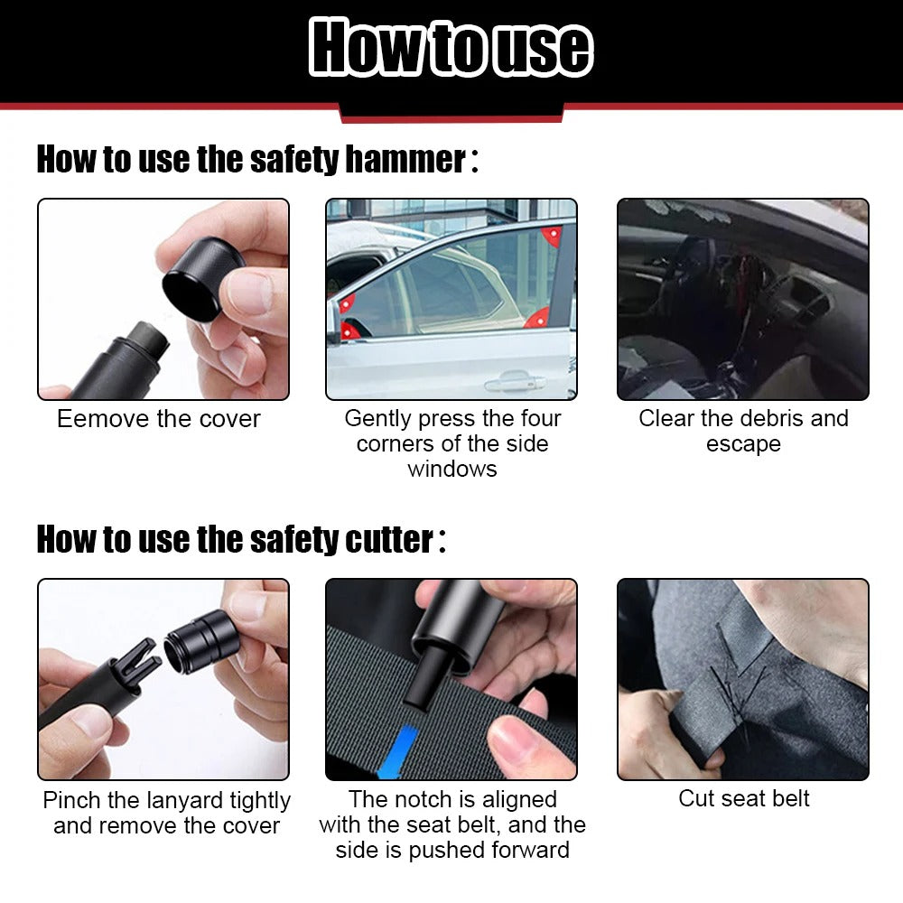 Car Safety Hammer 2-in-1 Emergency Glass Breaker & Seat Belt Cutter