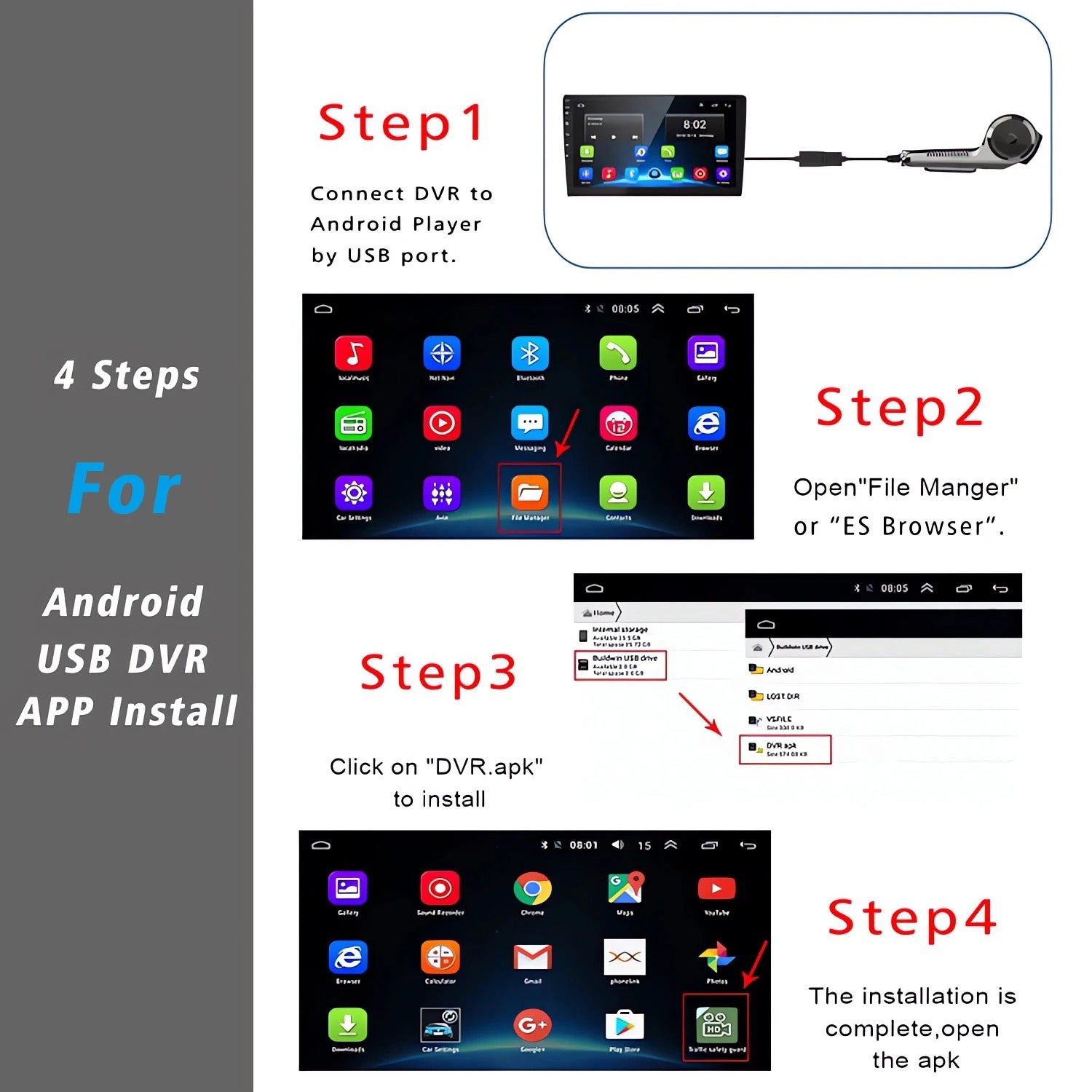 1080P Car DVR Dash Cam ADAS Driving Recorder for Android