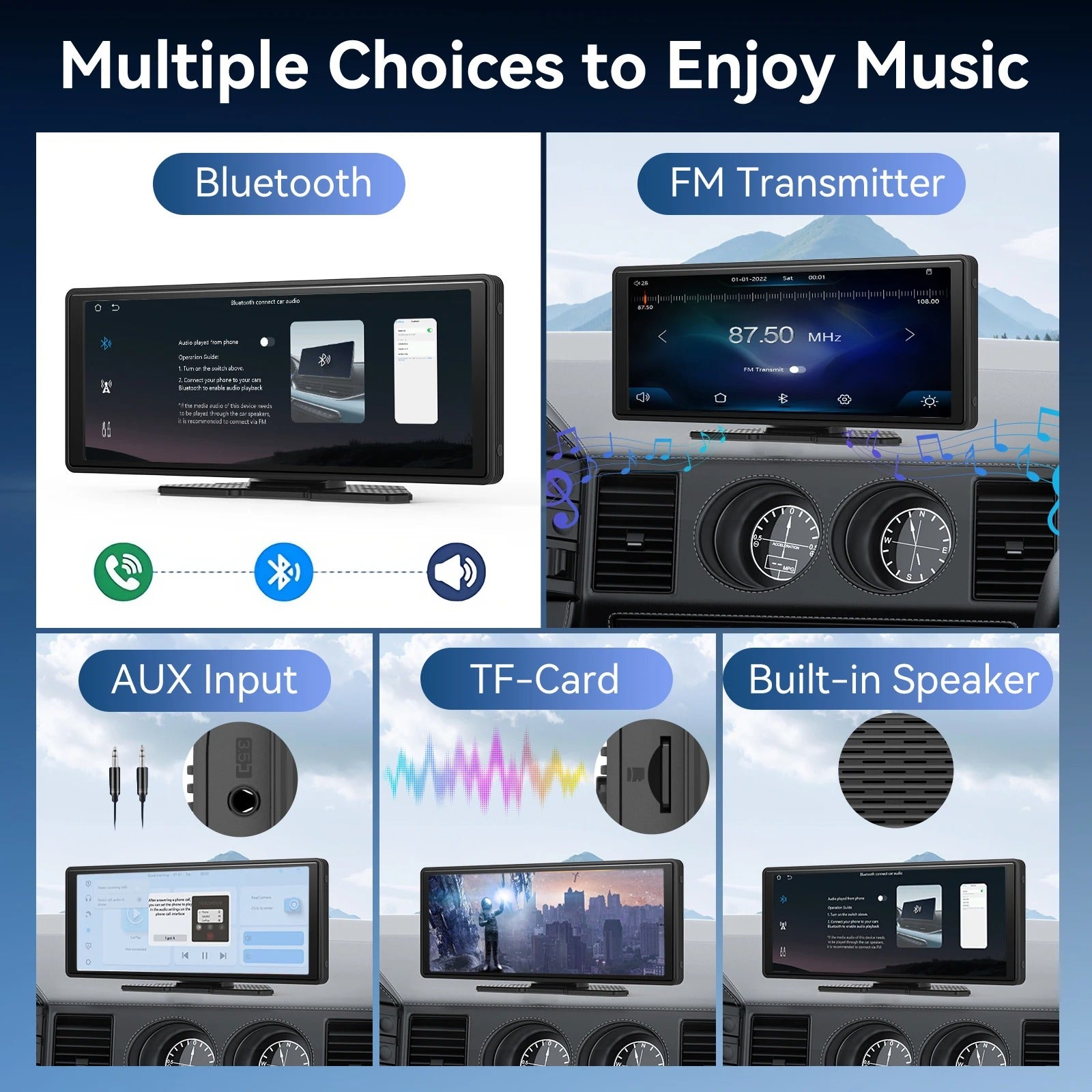 10.26" Wireless CarPlay Android Auto Screen with Dash Cam & Backup Camera
