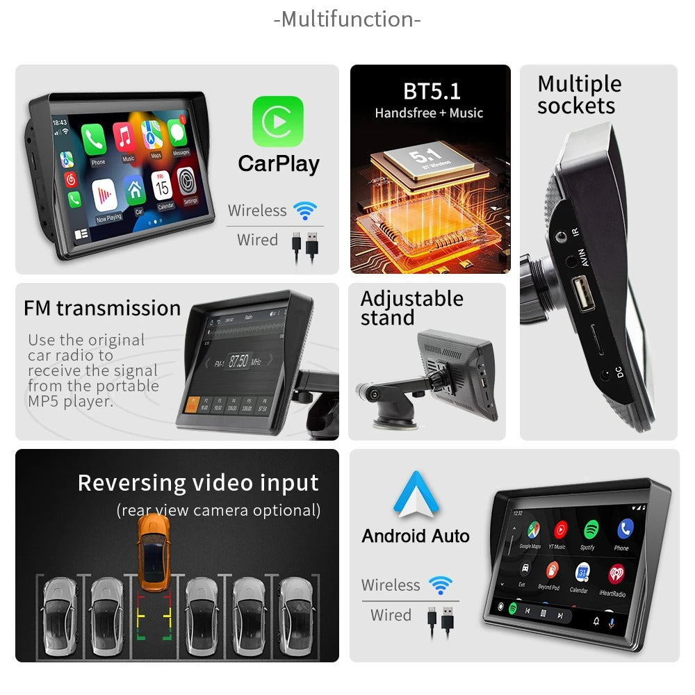 7” Universal Car Radio with Wireless CarPlay & Android Auto