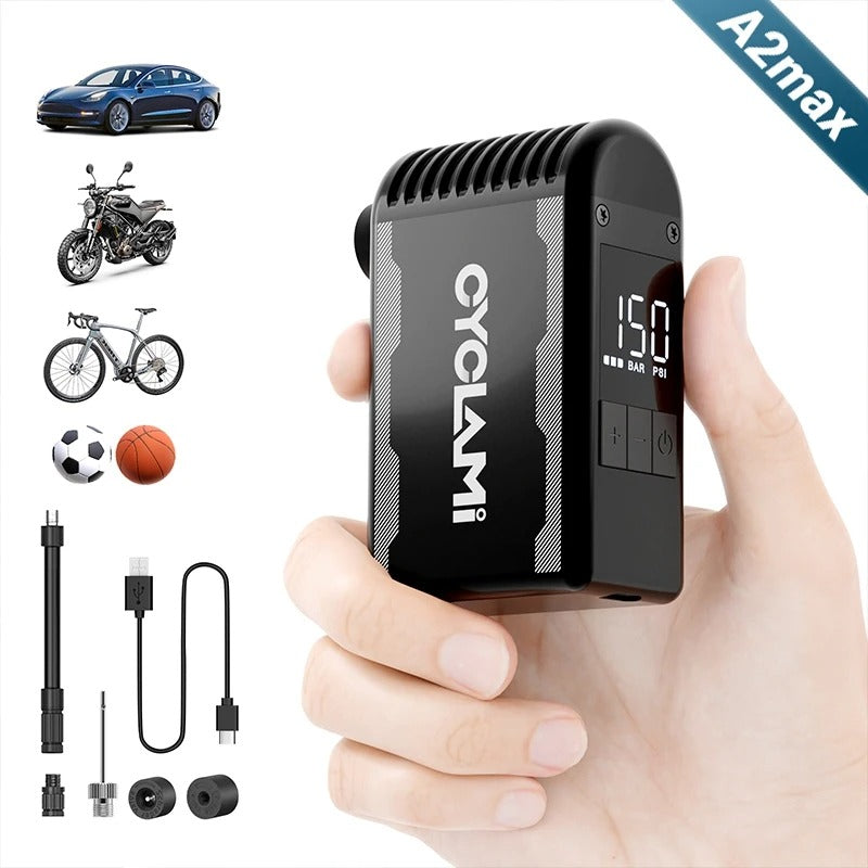 Mini Portable Electric Bike Tire Inflator with Presta and Schrader Valve Support