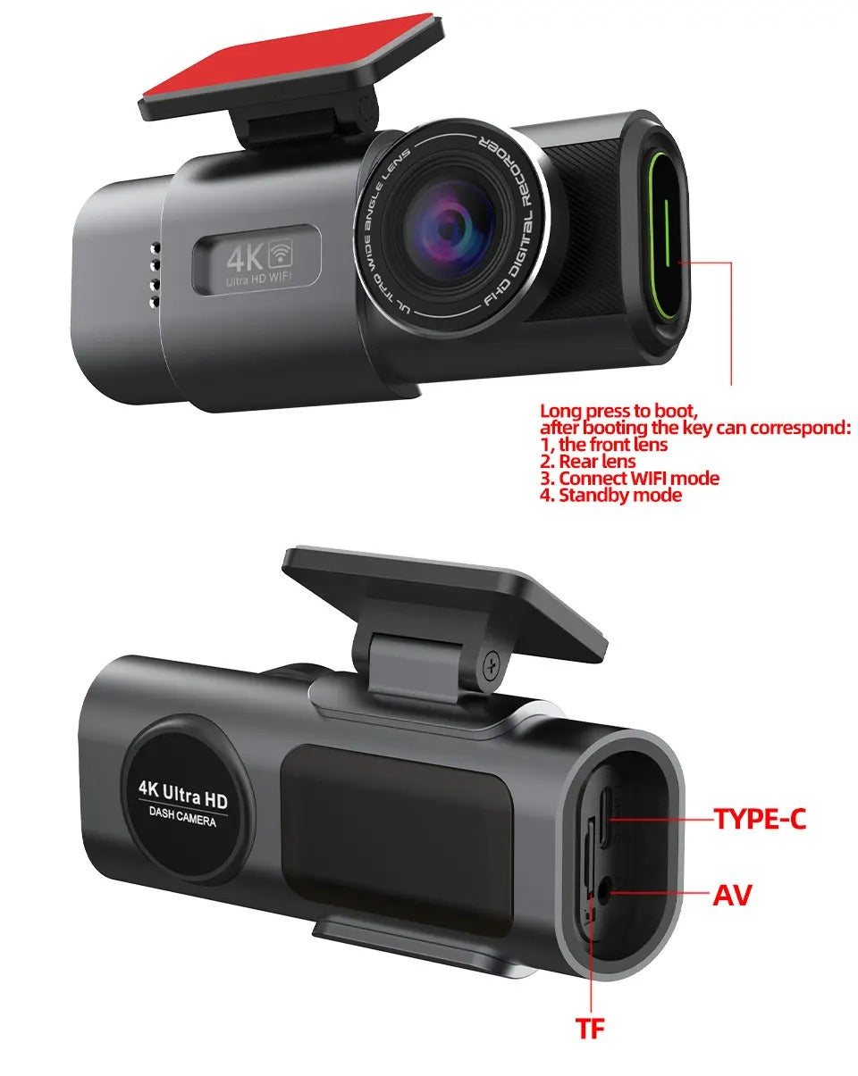 4K UHD Dash Cam Car DVR WiFi GPS Night Vision Parking