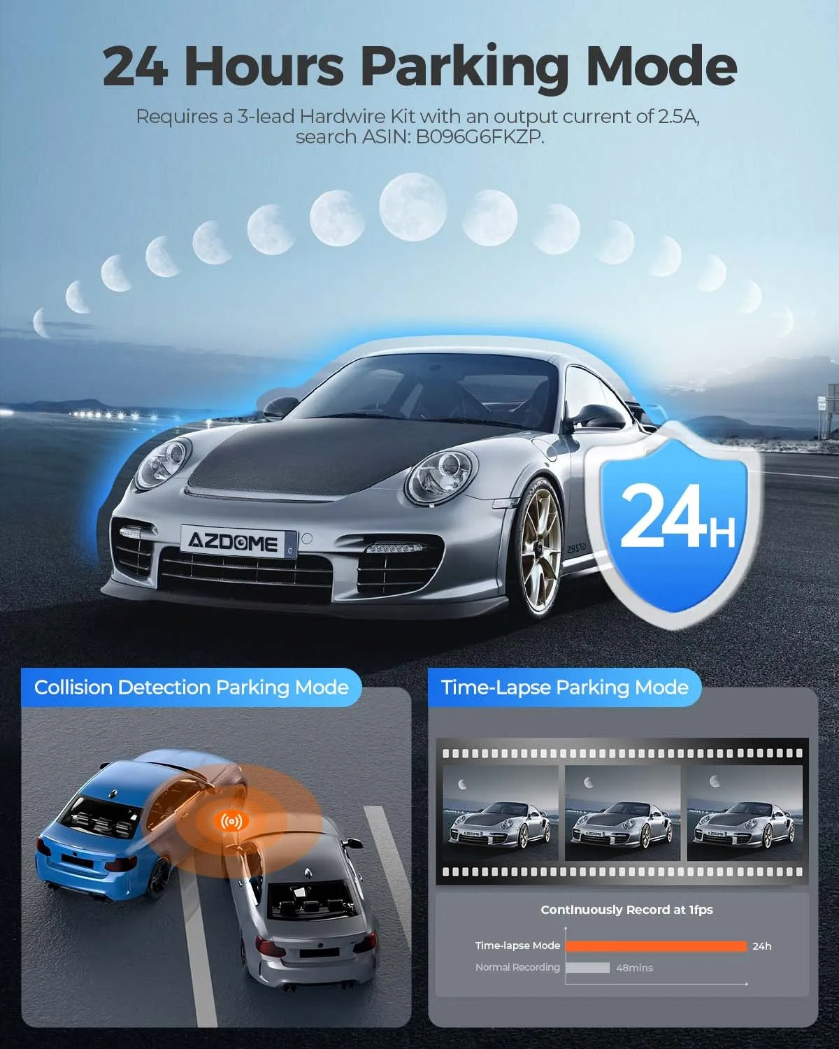 Pro 4K+1080P Dual Dash Cam with GPS, IR Night Vision & 24H Parking