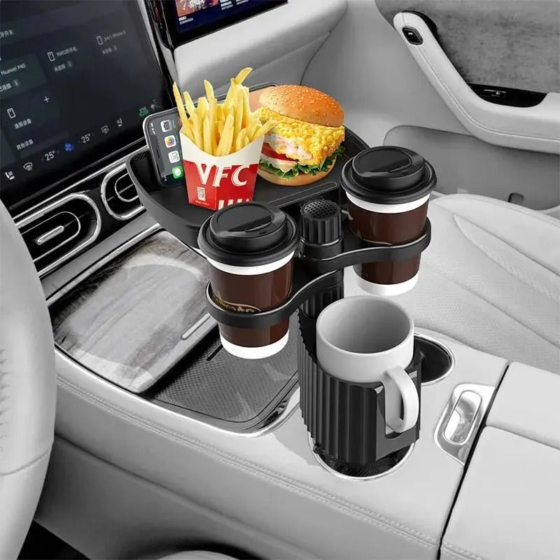 Car Cup Holder Expander with Detachable Tray Table for Food and Drink Storage