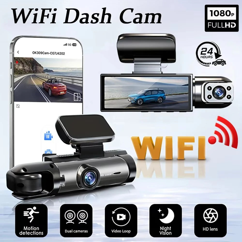 Dual Camera Dash Cam with WiFi - Front & Inside Car Camera