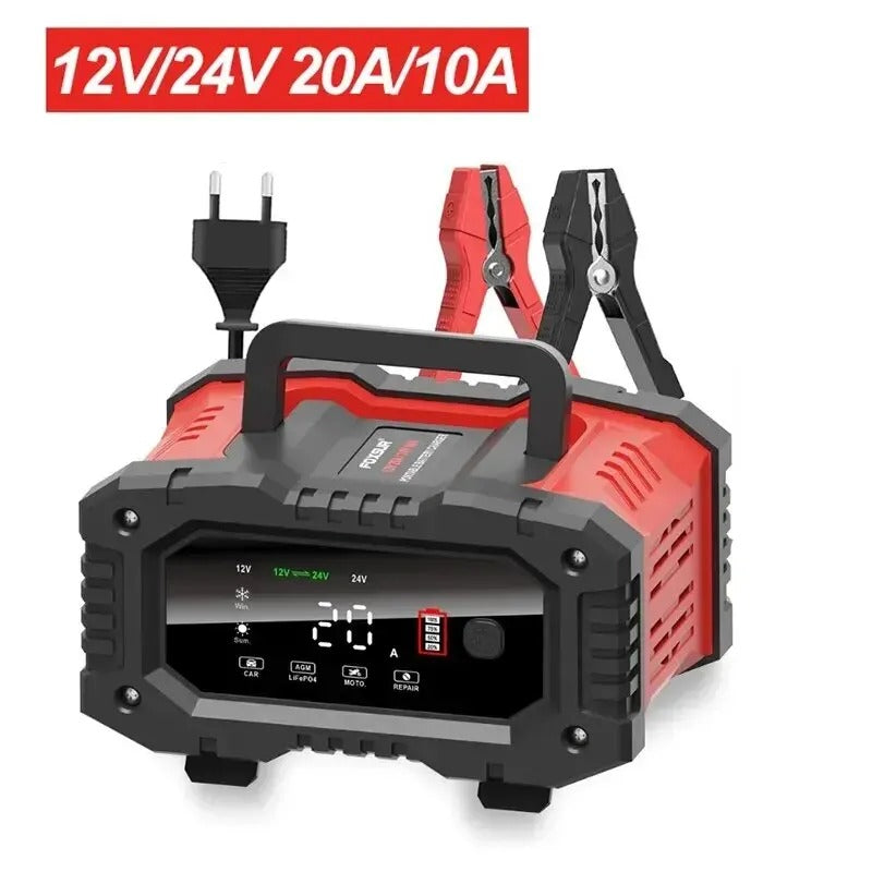 12V 24V 20A Smart Car Motorcycle Battery Charger for Lithium LiFePO4 AGM GEL Lead-Acid Batteries