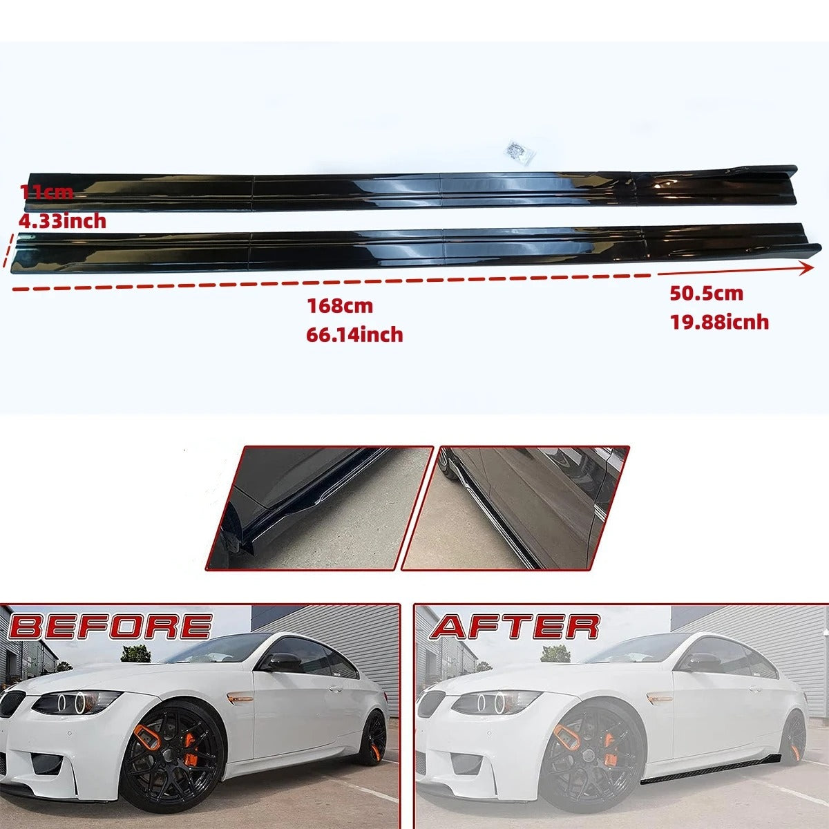 Universal Car Side Skirt Winglet Splitters 8PCS Lip Spoiler Kit for BMW Audi VW Honda Benz