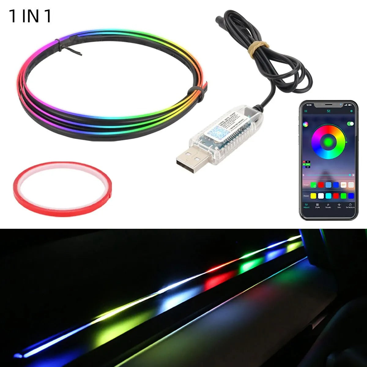 Car Led Ambient Light Strip RGB 64 Colors USB Interior Atmosphere Lamp