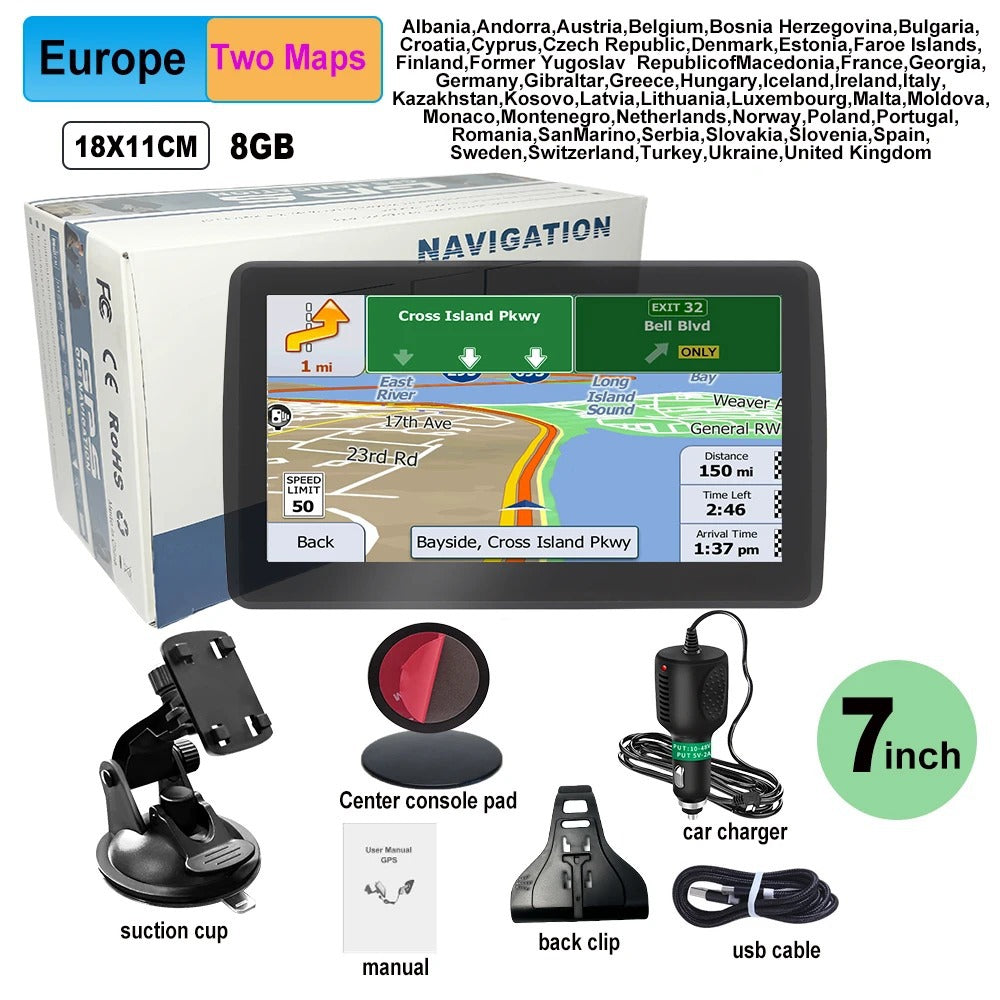 7 Inch GPS Navigation System for Cars & Trucks with Free 2024 Map Updates