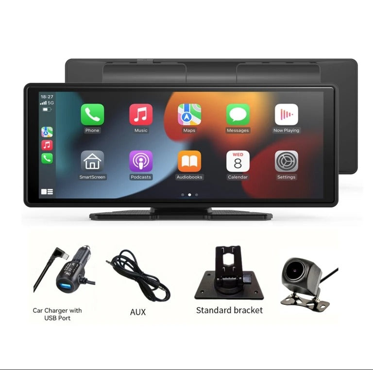 10.26" Wireless CarPlay Android Auto Screen with Dash Cam & Backup Camera