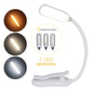 USB Rechargeable 7 LED Clip-On Book Light with 3 Color Modes