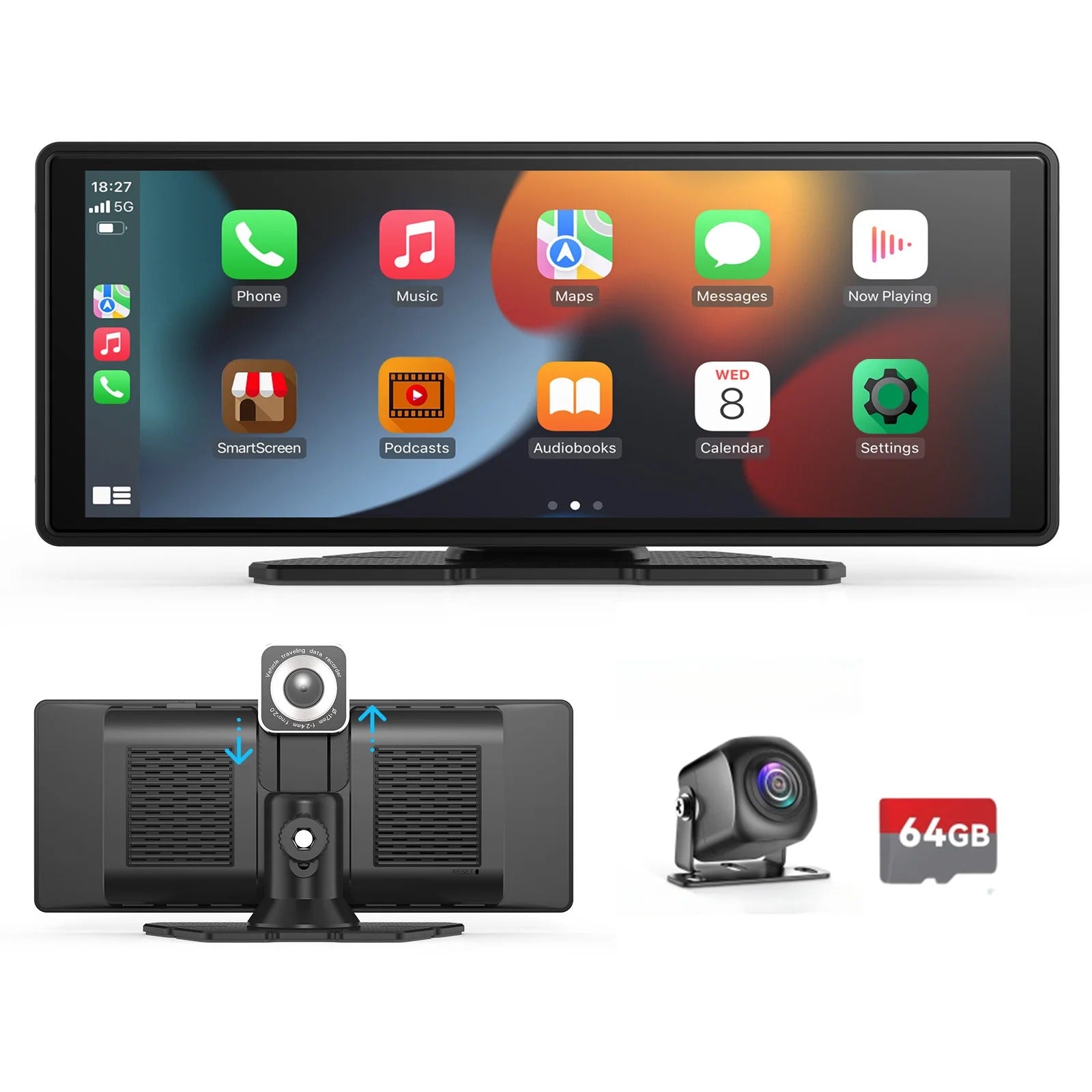 Universal Wireless CarPlay Screen with Android Auto and Touchscreen Car Display