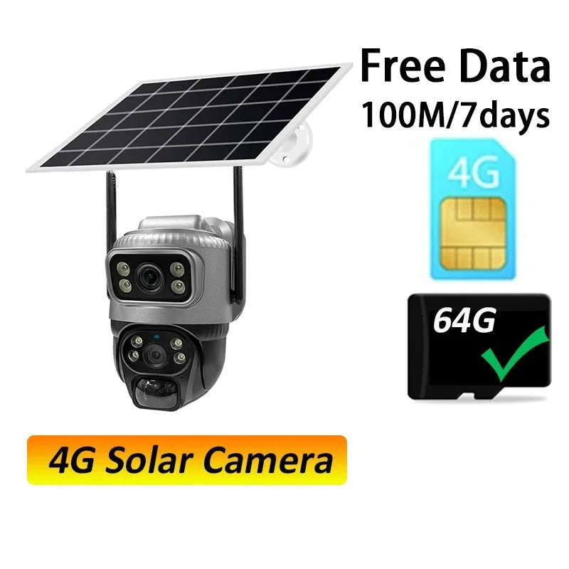 4G Solar Camera 8MP 4K Dual Lens PIR Sim Card Built-In Night Vision
