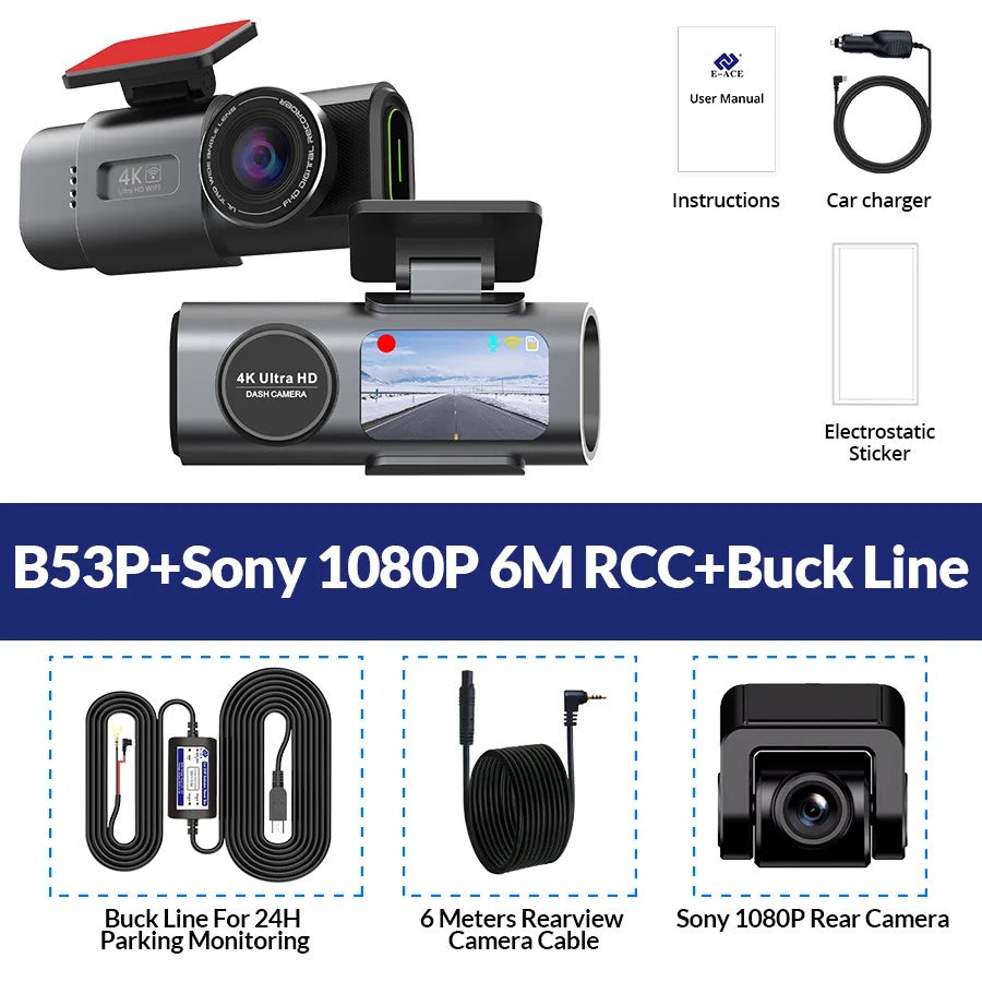 4K UHD Dash Cam Car DVR WiFi GPS Night Vision Parking