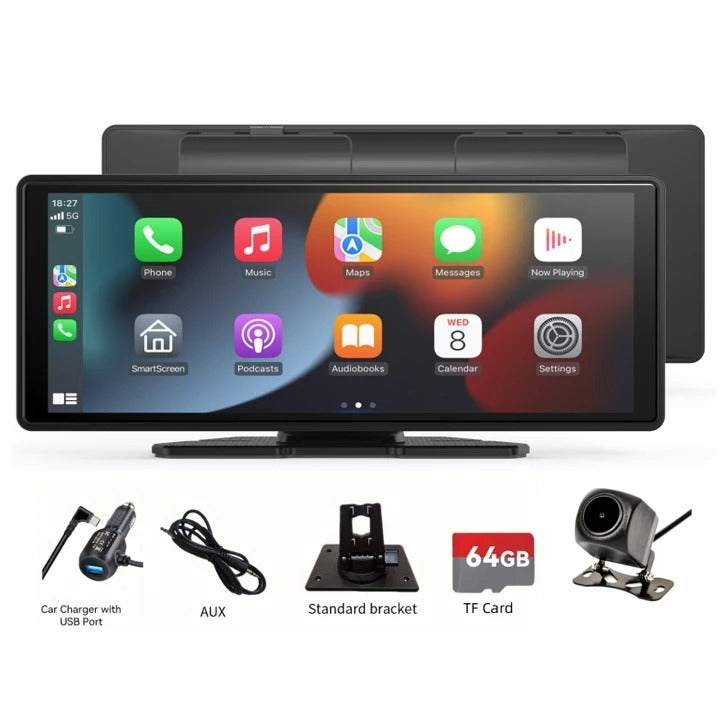 10.26" Wireless CarPlay Android Auto Screen with Dash Cam & Backup Camera