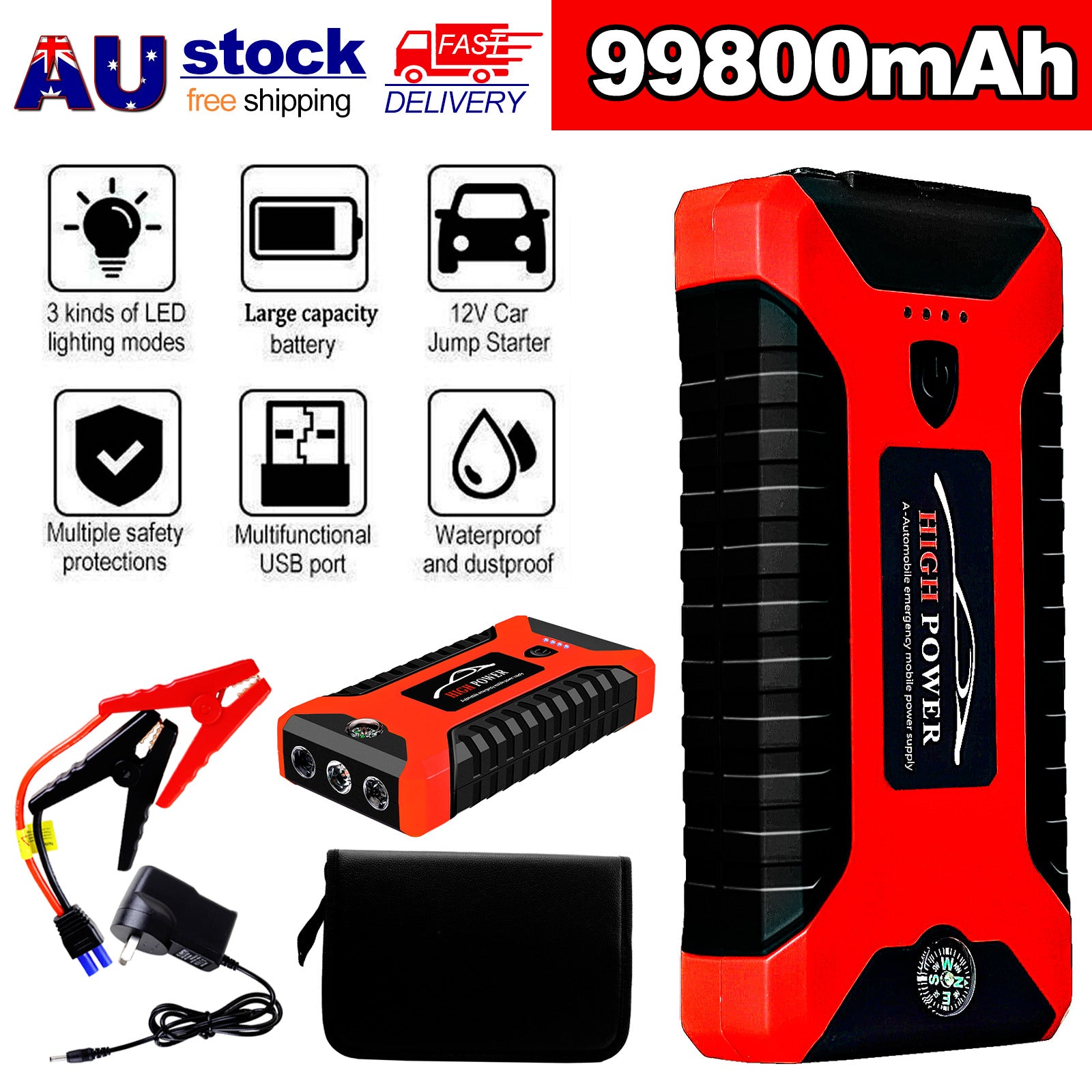 99800mAh Portable Car Jump Starter and Power Bank with Battery Charger