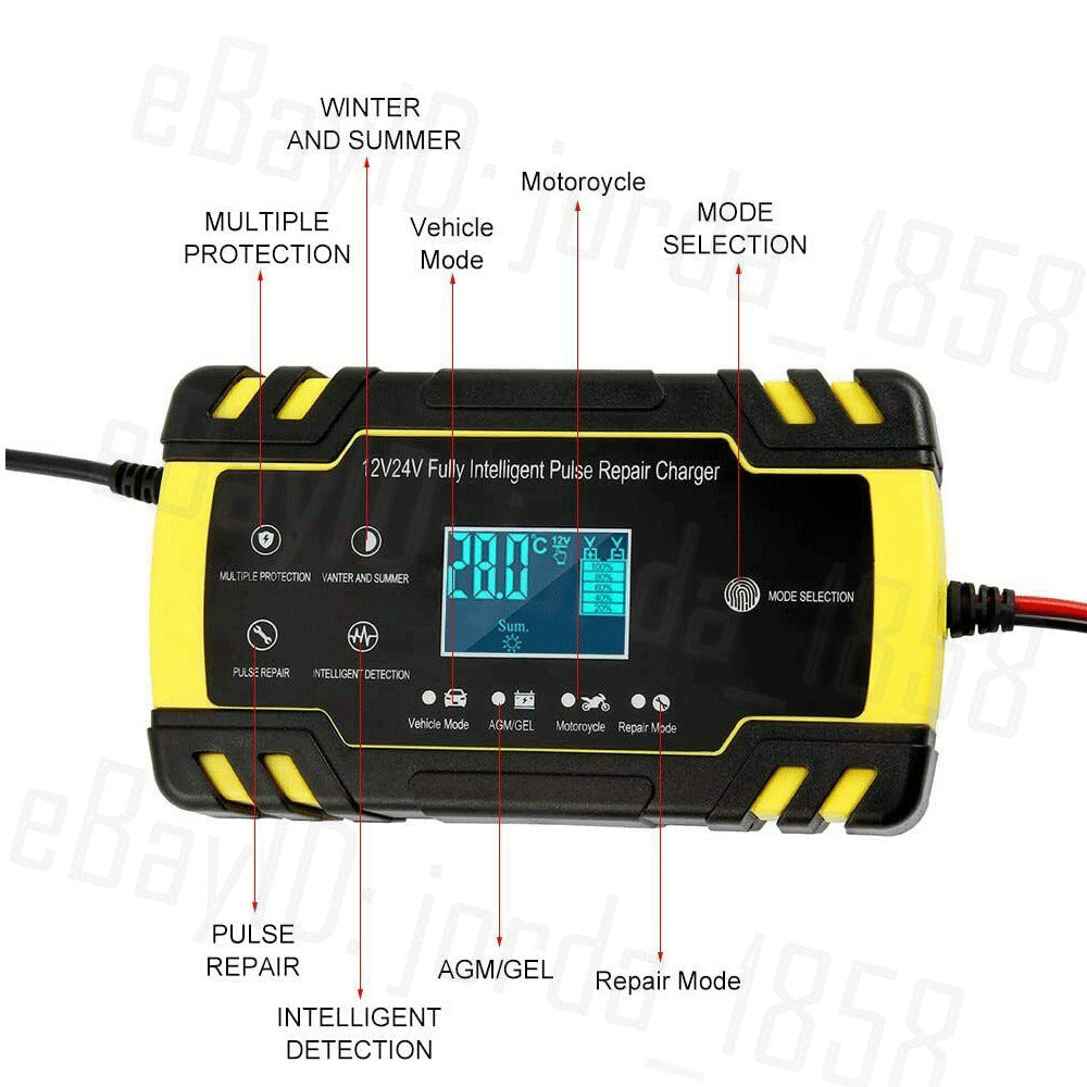 8A 12V/24V Smart Car Battery Charger Trickle Repair for Motorcycle Caravan Boat