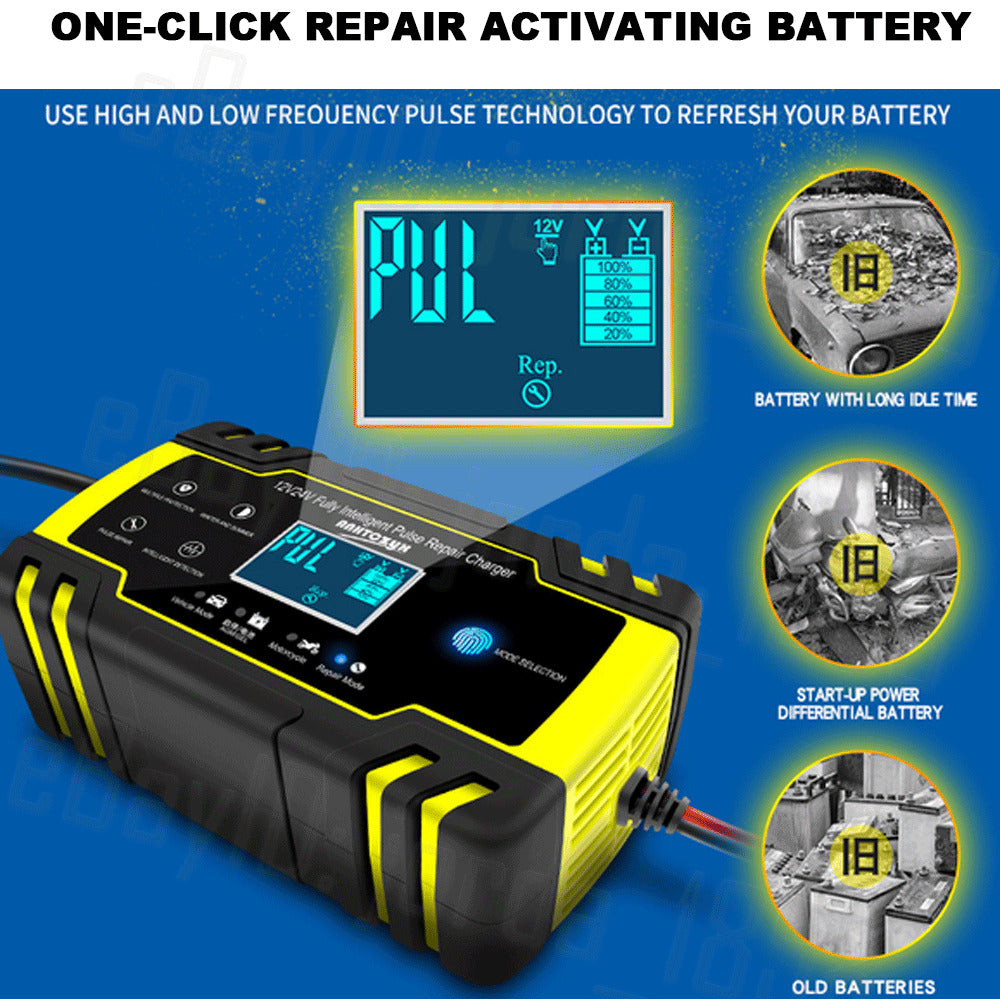 8A 12V/24V Smart Car Battery Charger Trickle Repair for Motorcycle Caravan Boat