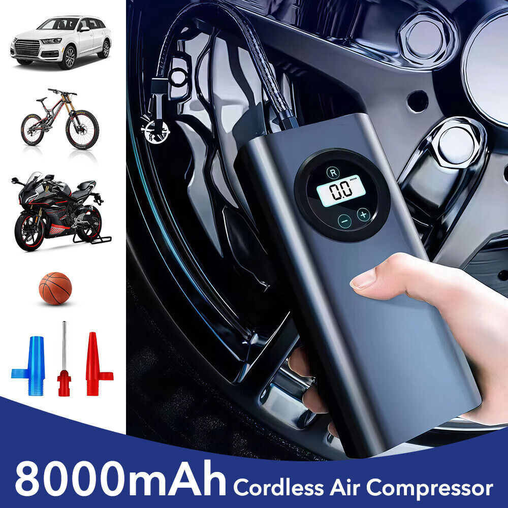 8000mAh Cordless Electric Car Tire Inflator with LCD Display 12V Portable Air Compressor Pump