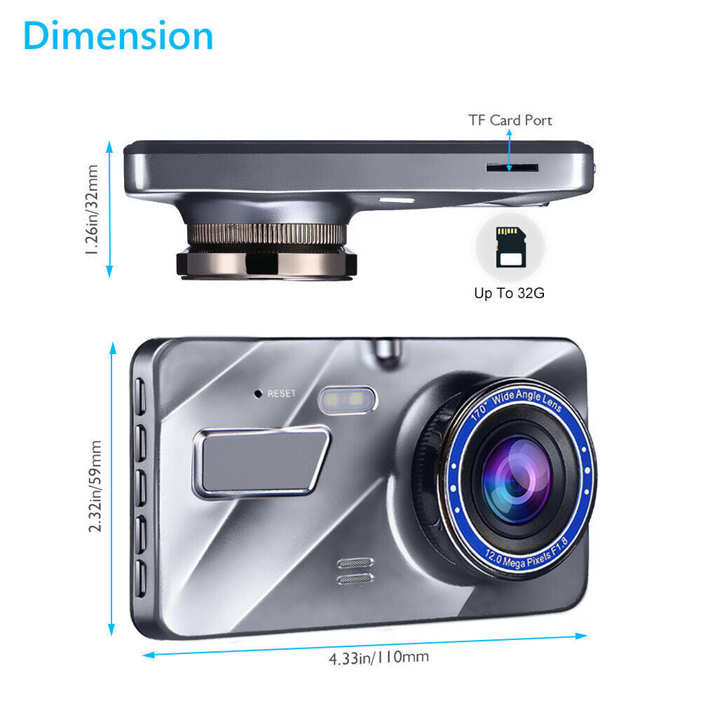 1080P Dual Dash Cam - Front and Rear Car DVR with Night Vision