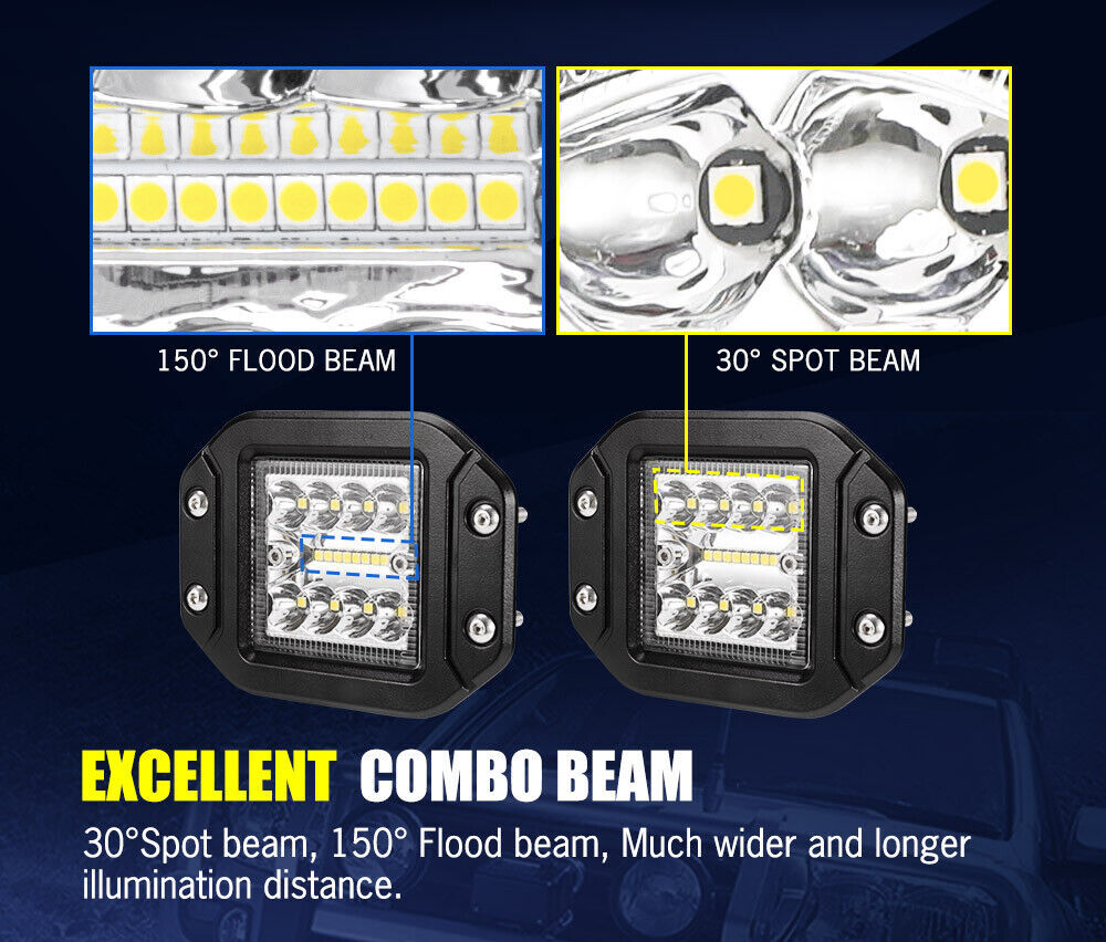 2x 5 inch  Osram Square LED Work Lights, Flush Mount 12V 4x4 Reverse Lamps