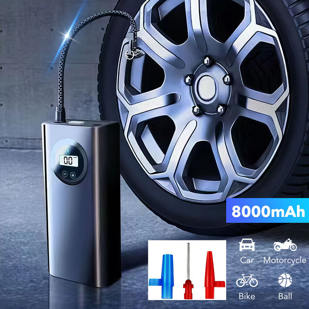 8000mAh Cordless Electric Car Tire Inflator with LCD Display 12V Portable Air Compressor Pump