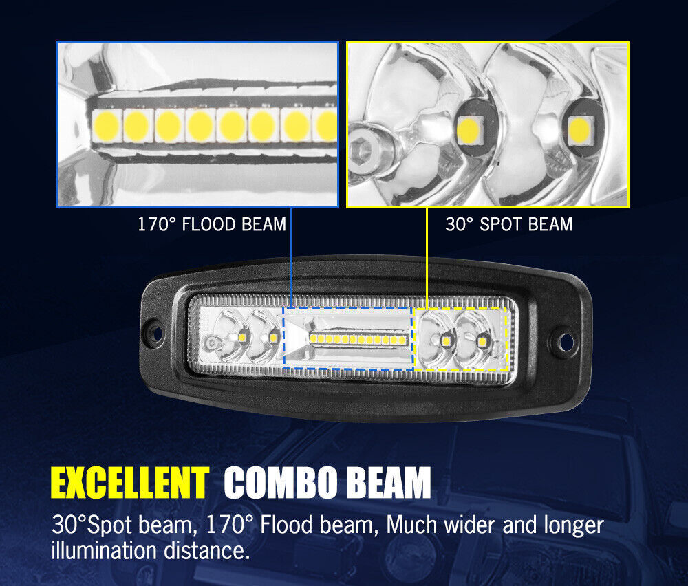 Pair of 7-Inch 12V Flush Mount LED Work Light Bars: Combo Beam for Reverse and Fog Lights