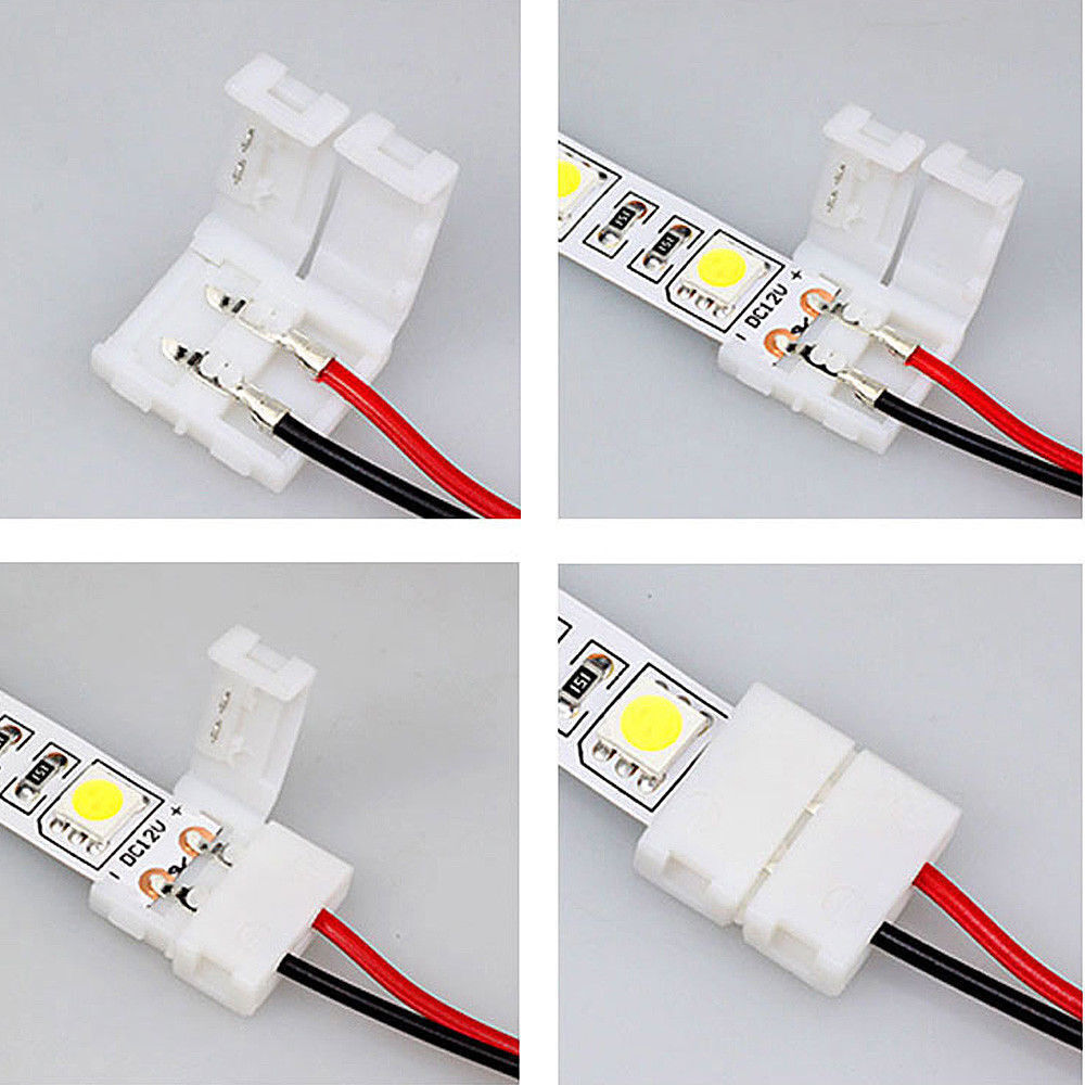 10x LED Strip Light Connectors for SMD 5050/5630, Single 2-Wire, 10mm PCB Board Adapter