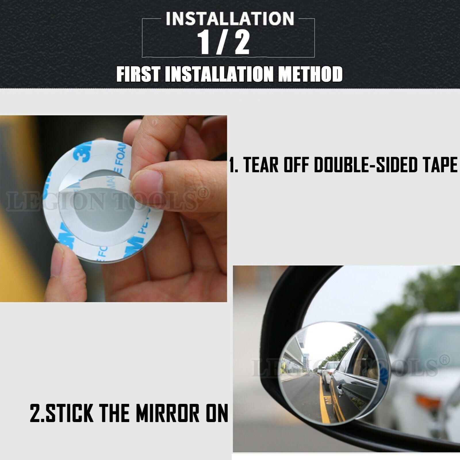 2pc Frameless Blind Spot Car Mirrors - 360° Adjustable Wide Angle Convex Glass