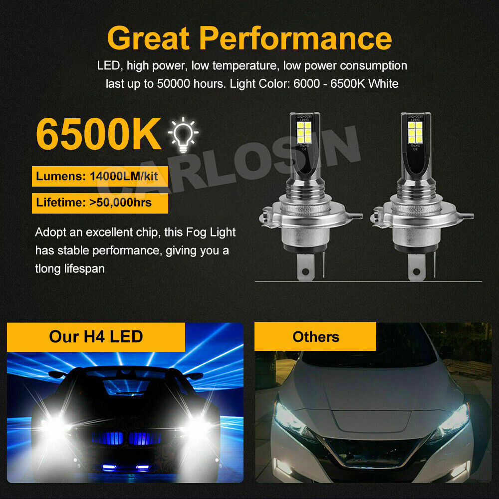 2x H4 LED Headlight Bulbs Kit Car Lamp 6500K High Low Beam 14000LM White