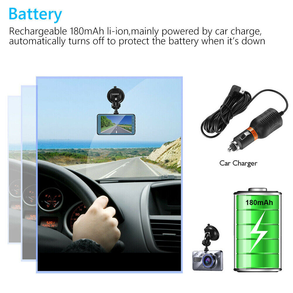 1080P Dual Dash Cam - Front and Rear Car DVR with Night Vision