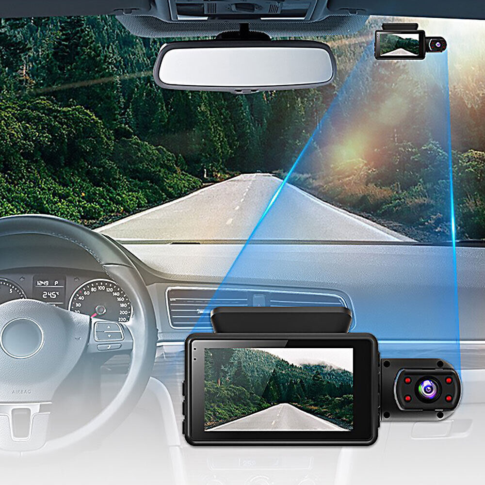 HD 1080P Dual Lens Dash Cam - 3" Front and Rear Car DVR with G-Sensor