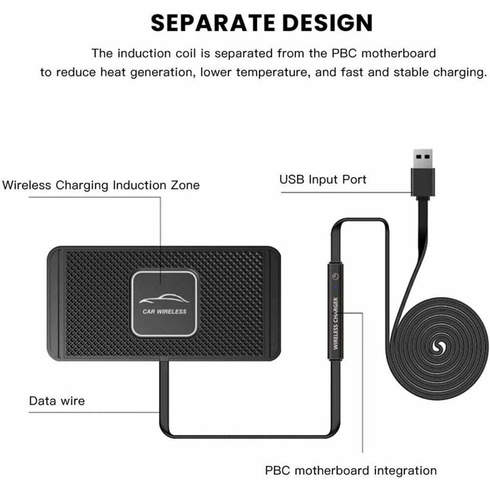 Car Wireless Fast Charging Mat with Non-Slip Pad for Smartphones