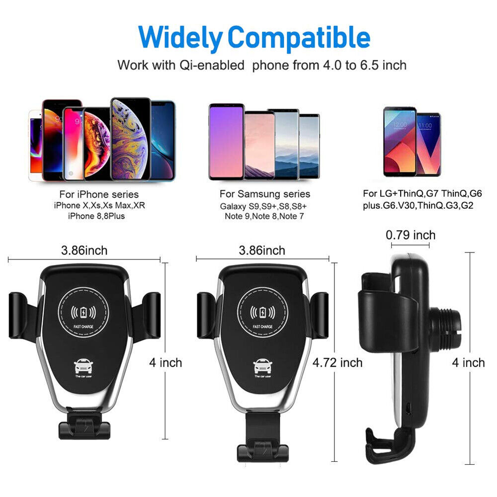 Wireless Car Charger and Gravity Phone Holder for Air Vent and Dash